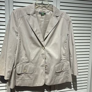 Ann Taylor blazer size 16 tan buttons, pockets and lined cute and comfy